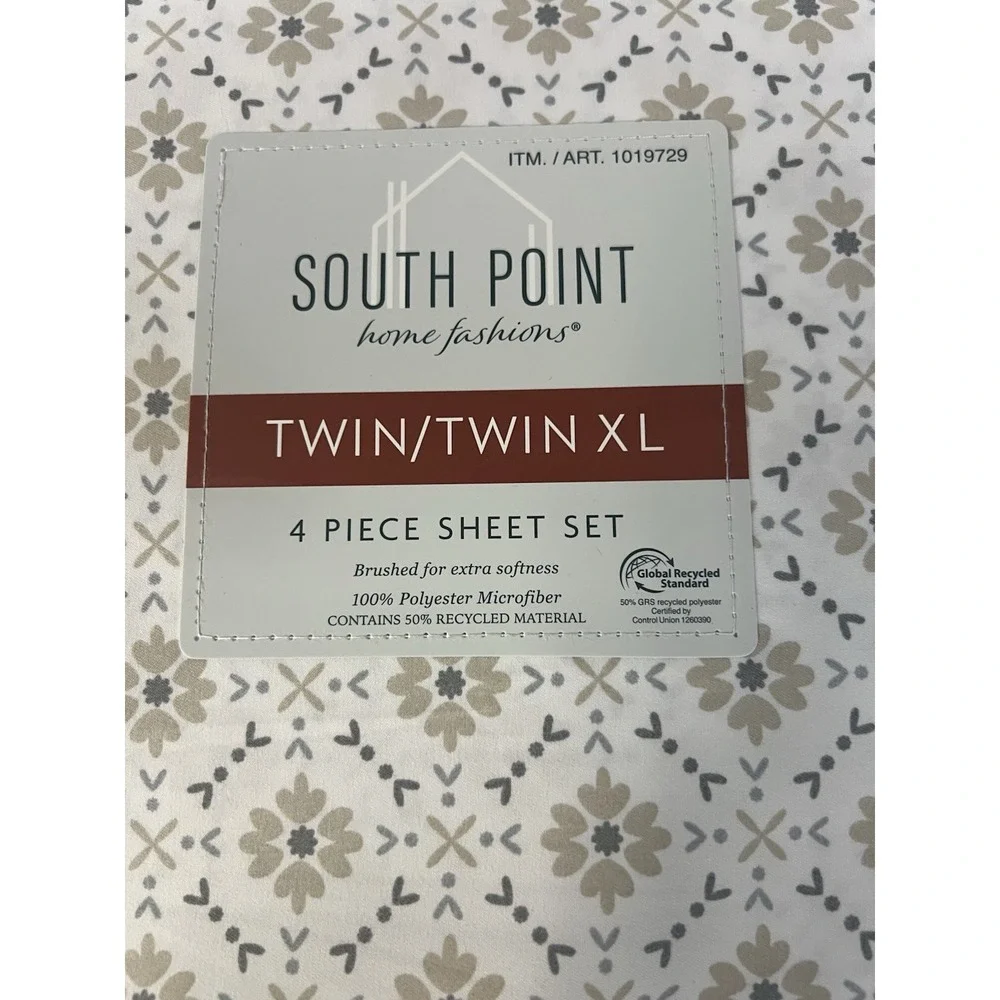 South Point Home Fashions Twin XL Sheet Set 4pc Microfiber Floral Tan 1019729